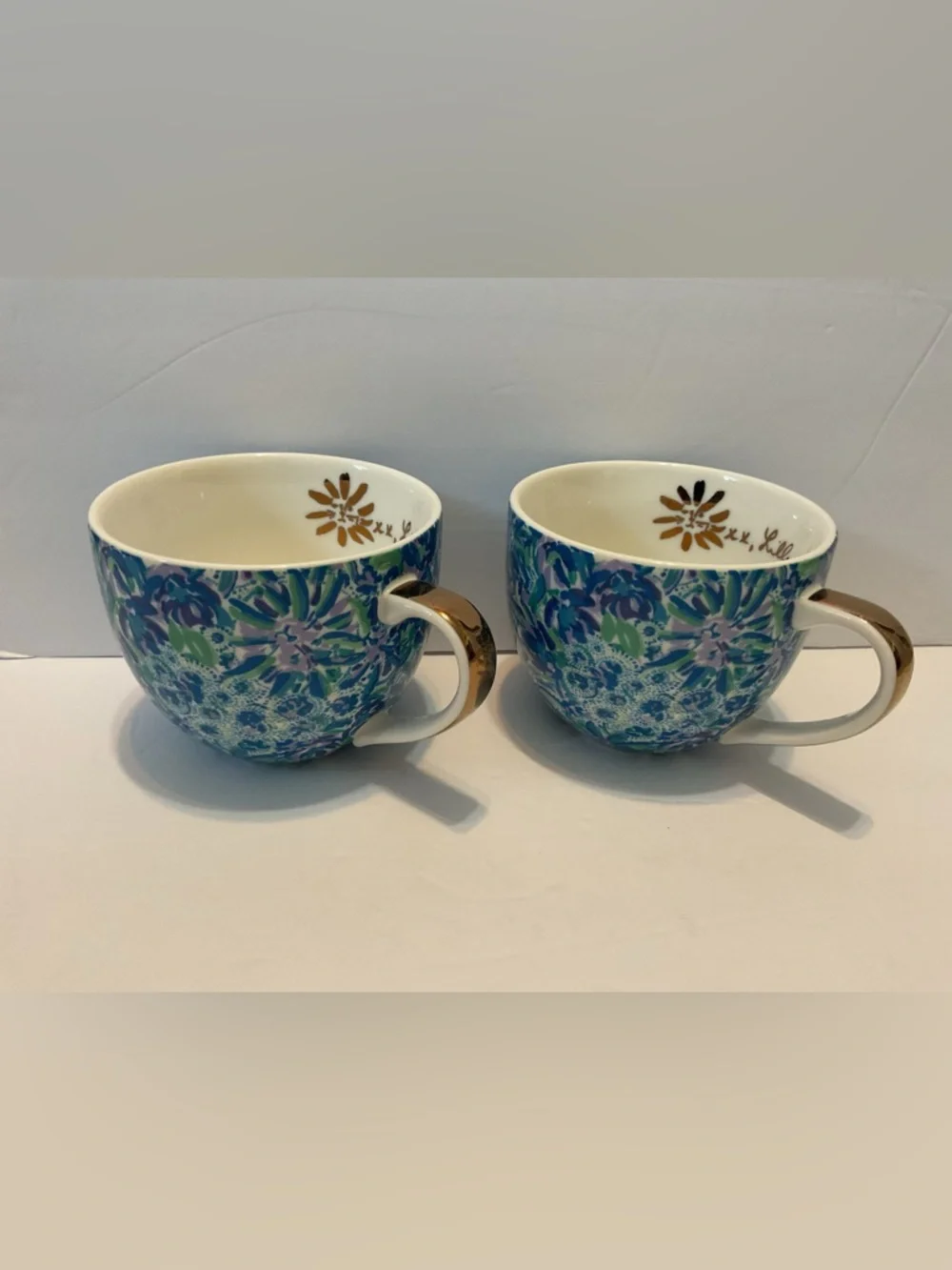 Lilly Pulitzer 2 Lion Around Coffee Tea Mug Hidden Lion Face In Leaves 12 OZ Set
